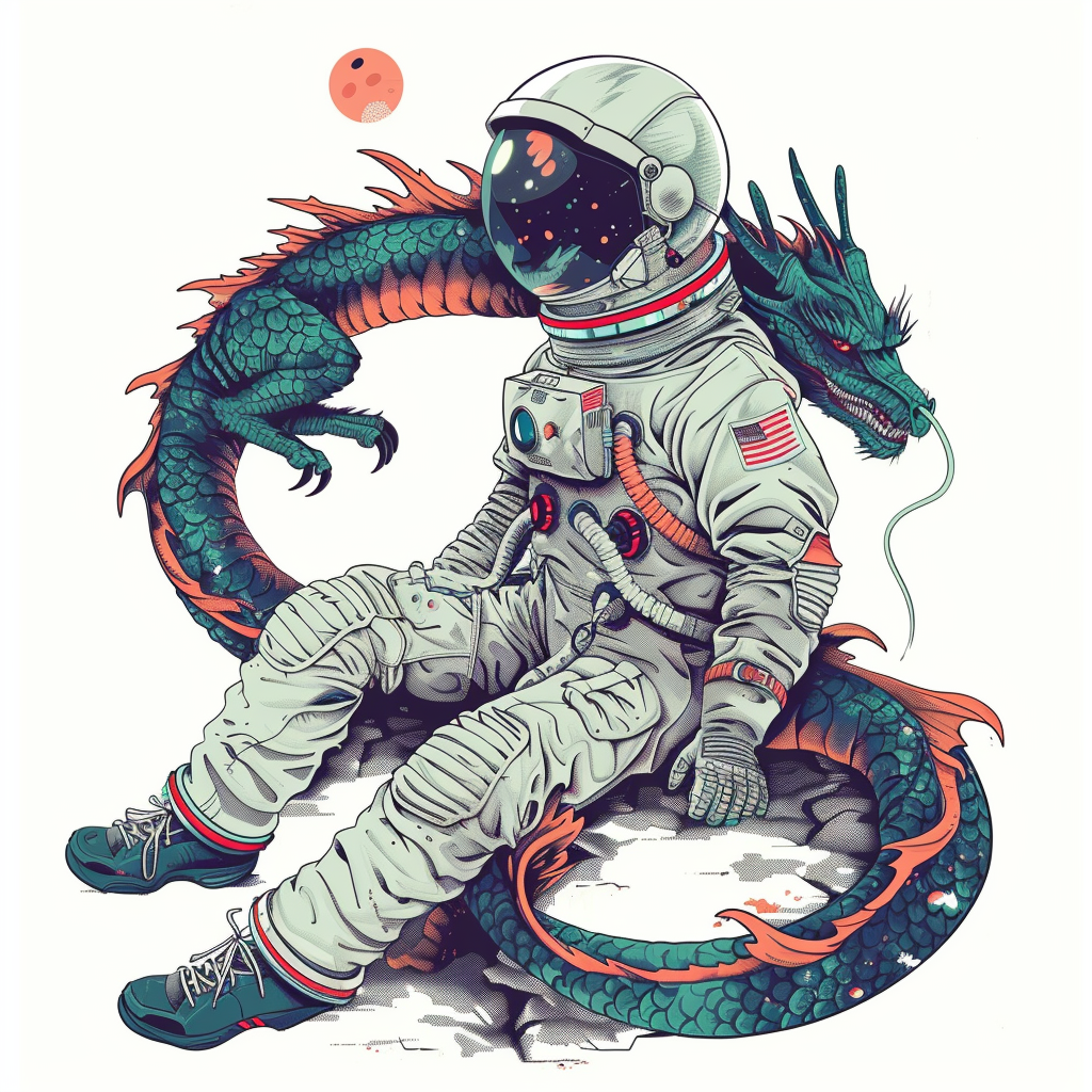 Dragon astronaut majestic Expressive surreal Vinyl Decal Sticker for Car, Laptop, Tumbler and more # F018993