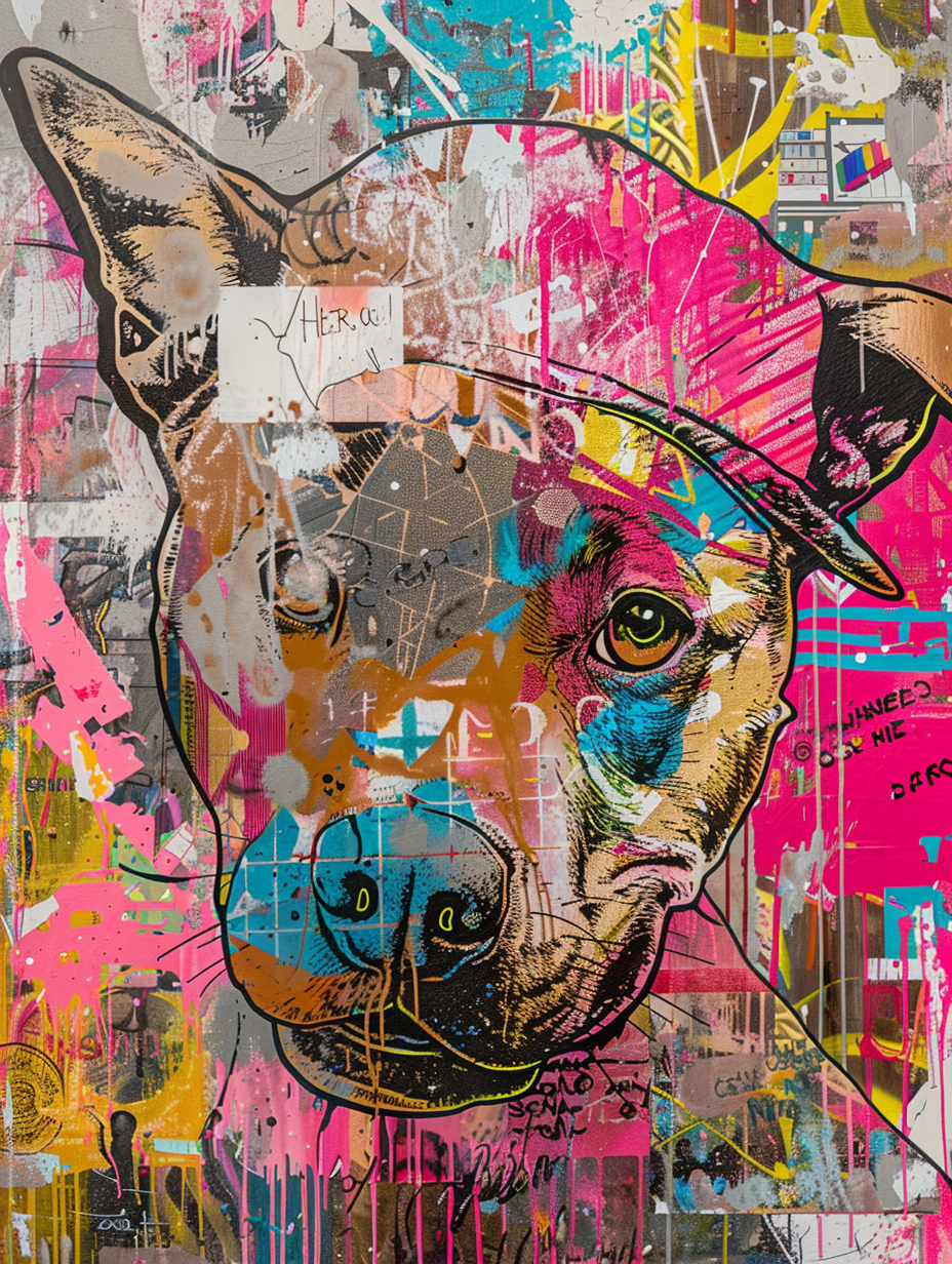 Colorful space Boxer dog with a hat Expressive surreal Poster # F024981