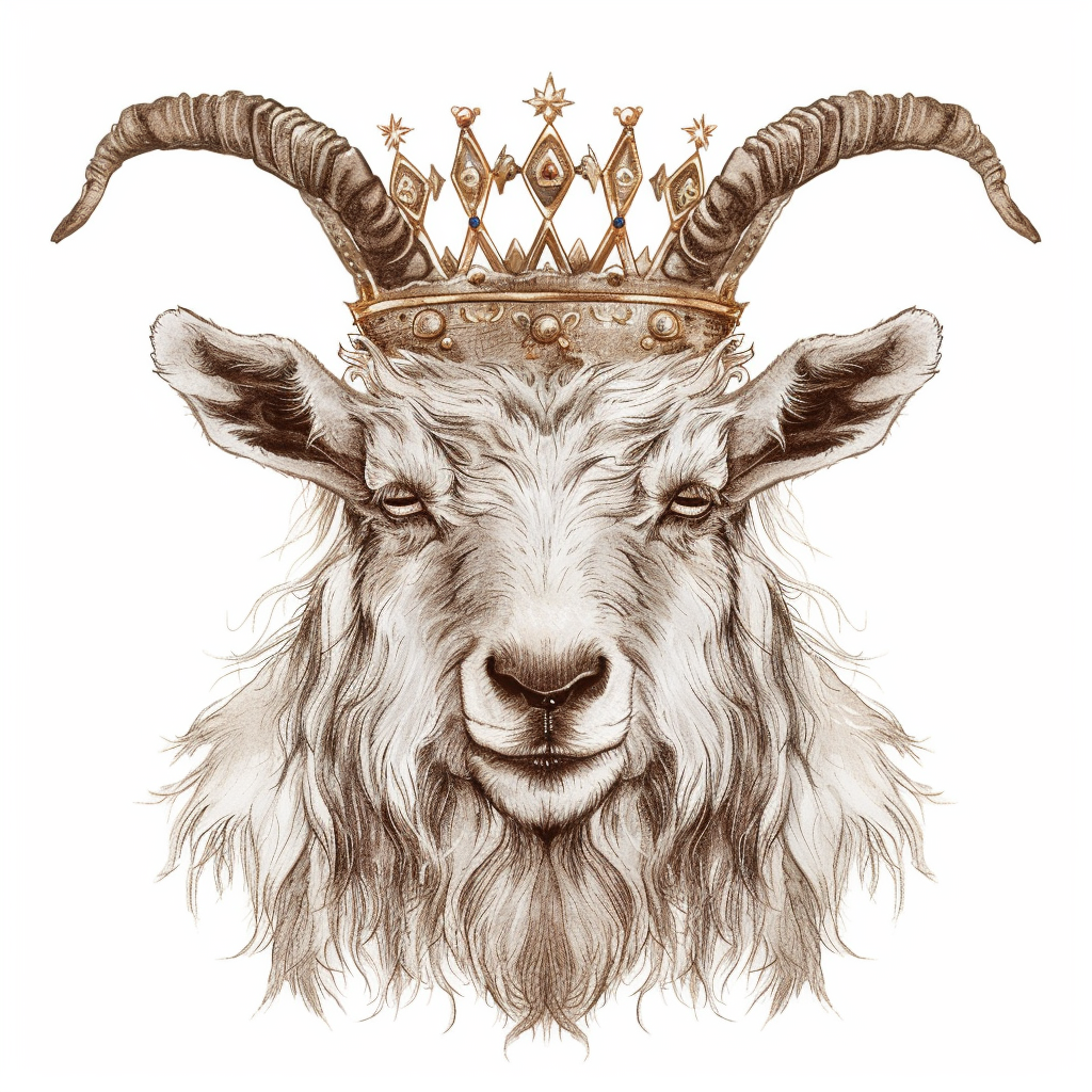 Goat Crowned majestic Expressive surreal Vinyl Decal Sticker for Car, Laptop, Tumbler and more # F020527-4" x 4"