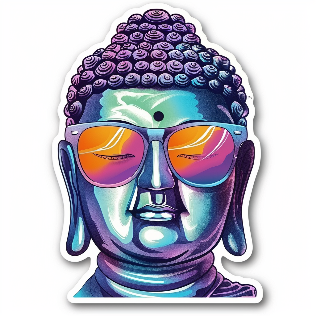 Sticker of a Buddha wearing sunglasses majestic Expressive surreal Vinyl Decal Sticker for Car, Laptop, Tumbler and more # F016834