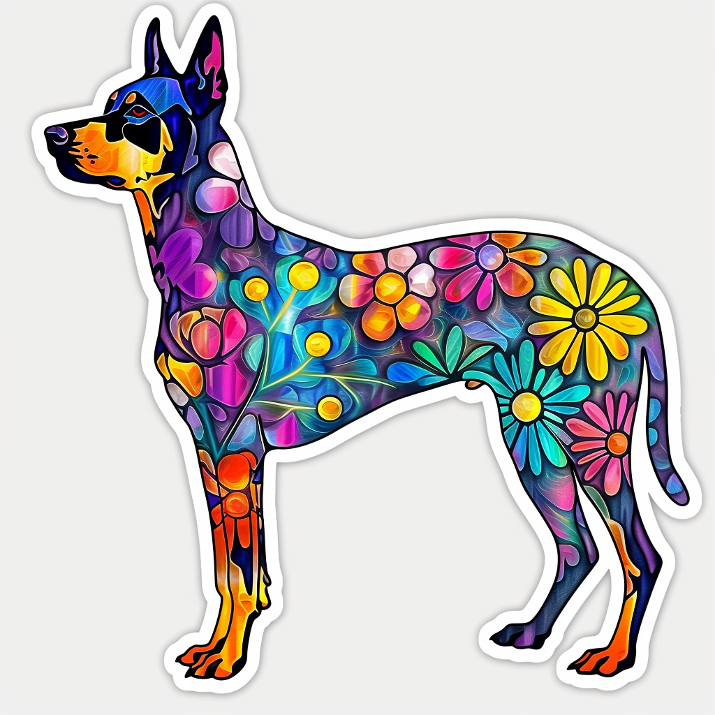 Doberman Pinscher Dog floral majestic Expressive surreal Vinyl Decal Sticker for Car, Laptop, Tumbler and more # F019398