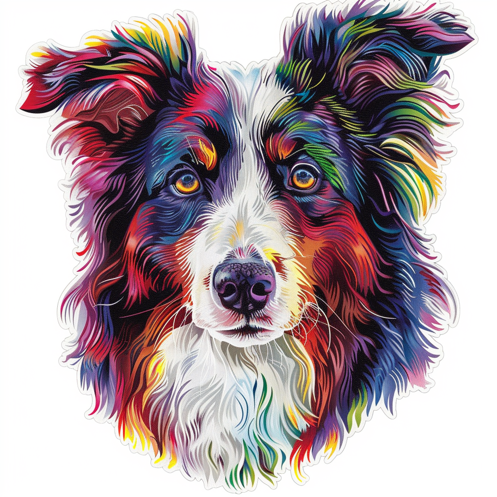 Border Collie Dog majestic Expressive surreal Vinyl Decal Sticker for Car, Laptop, Tumbler and more # F021696-4" x 4"