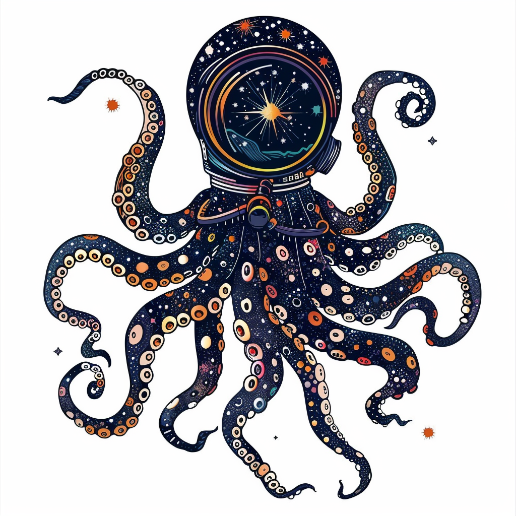Sticker of an Octopus astronaut majestic Expressive surreal Vinyl Decal Sticker for Car, Laptop, Tumbler and more # F015417