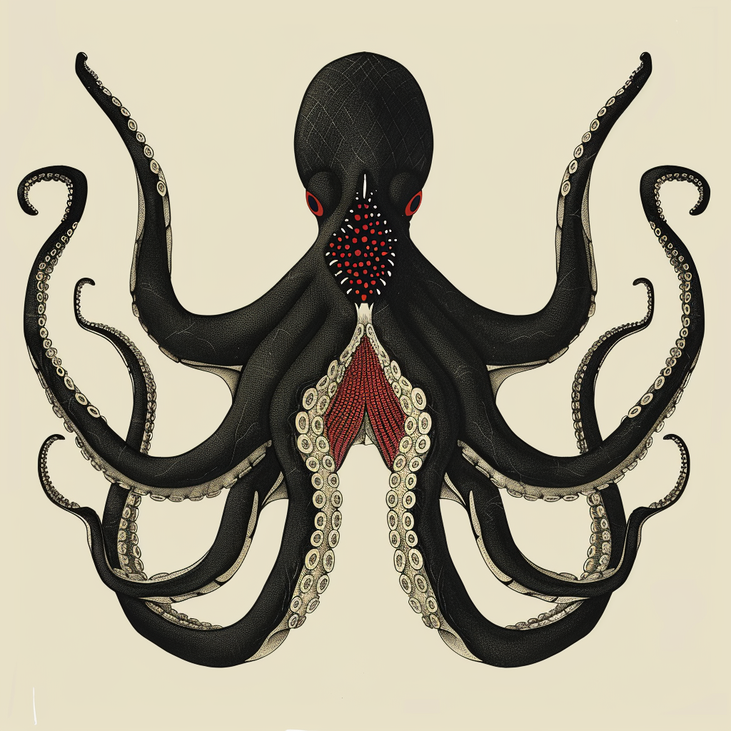 Sticker of a Octopus heartcore majestic Expressive surreal Vinyl Decal Sticker for Car, Laptop, Tumbler and more # F015691