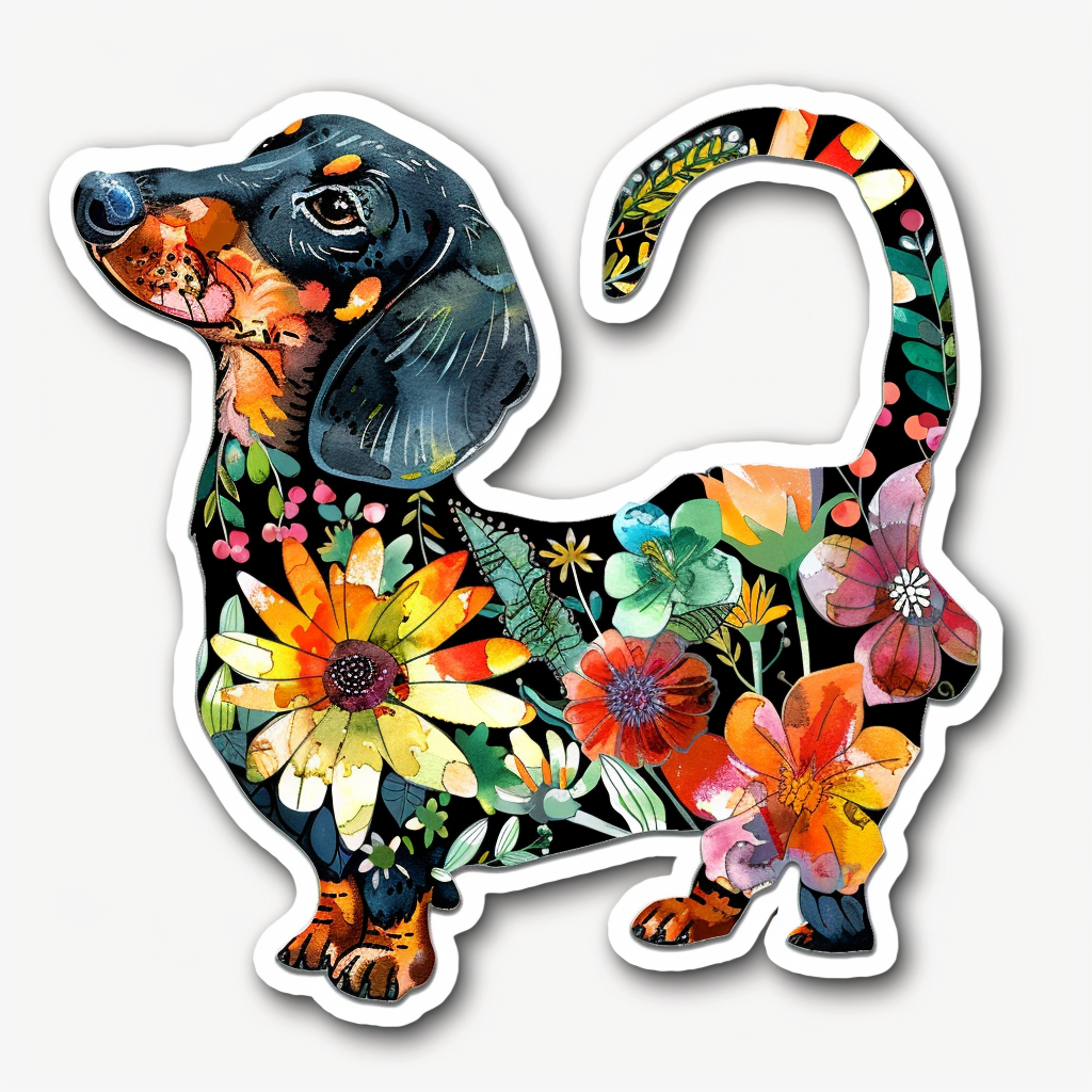 Dachshund Dog floral Vinyl Decal Sticker for Car, Laptop, Tumbler and more # F013132