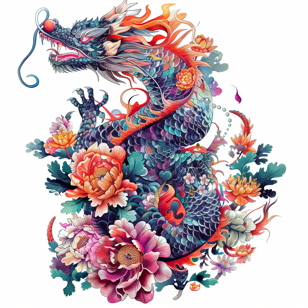 Dragon floral majestic Expressive surreal Vinyl Decal Sticker for Car, Laptop, Tumbler and more # F019025