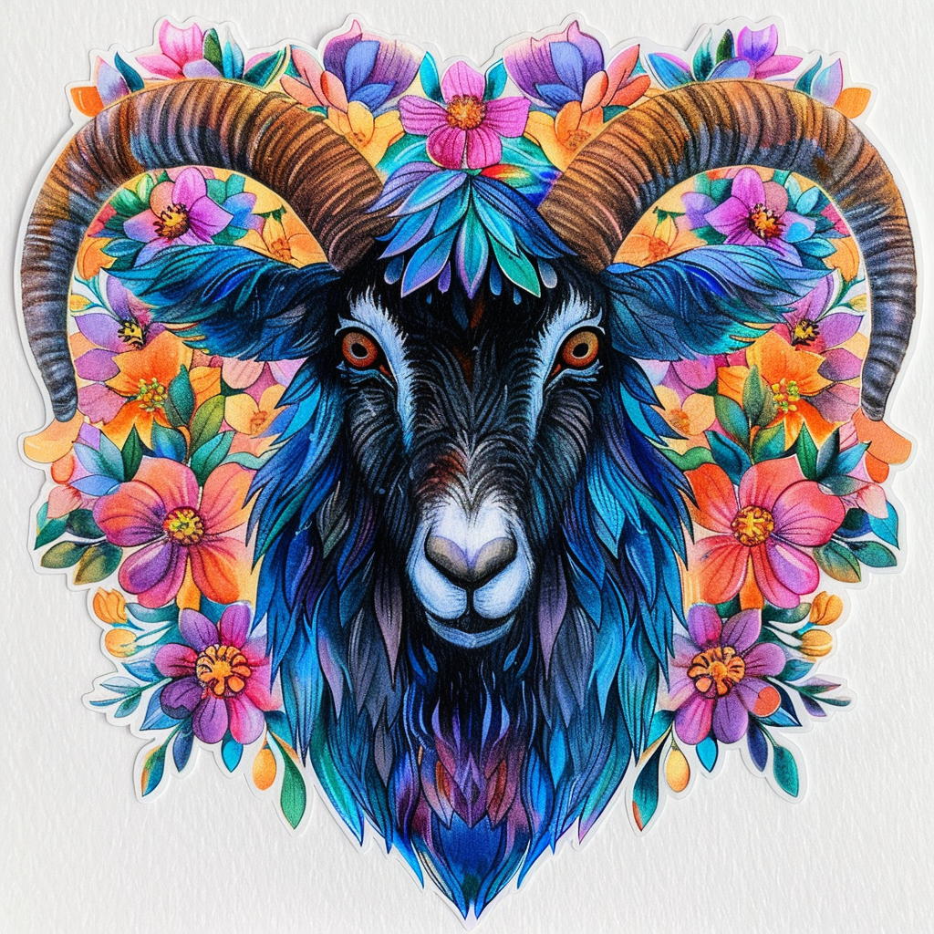 Goat majestic Expressive surreal Vinyl Decal Sticker for Car, Laptop, Tumbler and more # F020683-4" x 4"