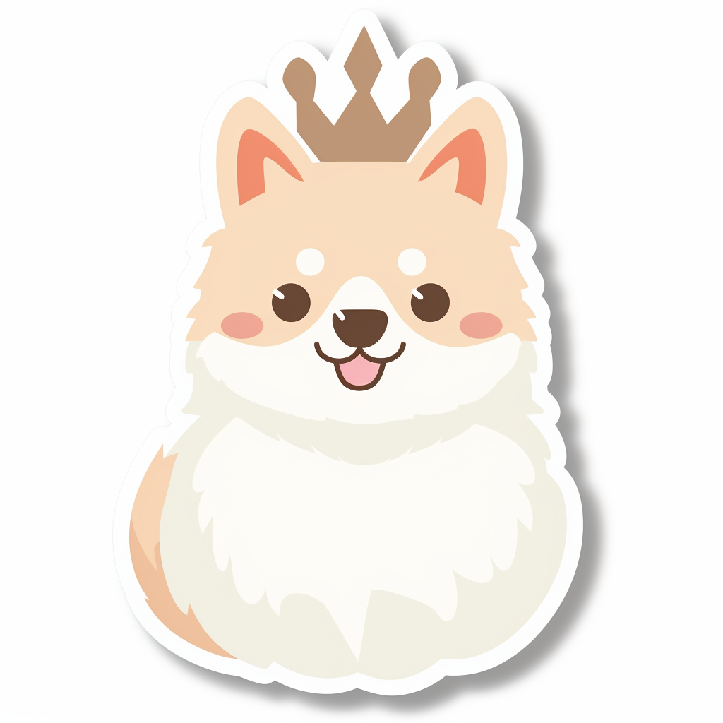 Sticker of a Pomeranian Dog crowned majestic Expressive surreal Vinyl Decal Sticker for Car, Laptop, Tumbler and more # F013300