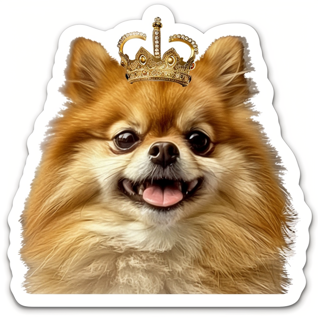 Sticker of a Pomeranian Dog crowned majestic Expressive surreal Vinyl Decal Sticker for Car, Laptop, Tumbler and more # F013932