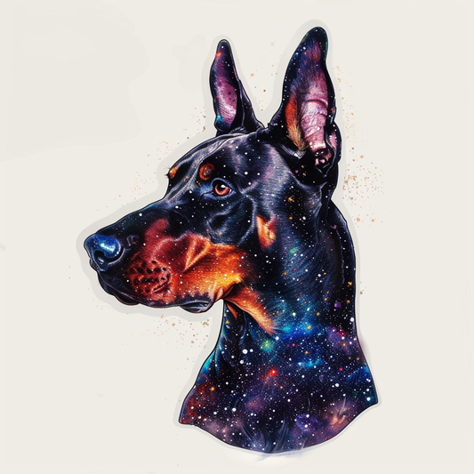 Doberman Pinscher Dog galaxy majestic Expressive surreal Vinyl Decal Sticker for Car, Laptop, Tumbler and more # F019503-4" x 4"