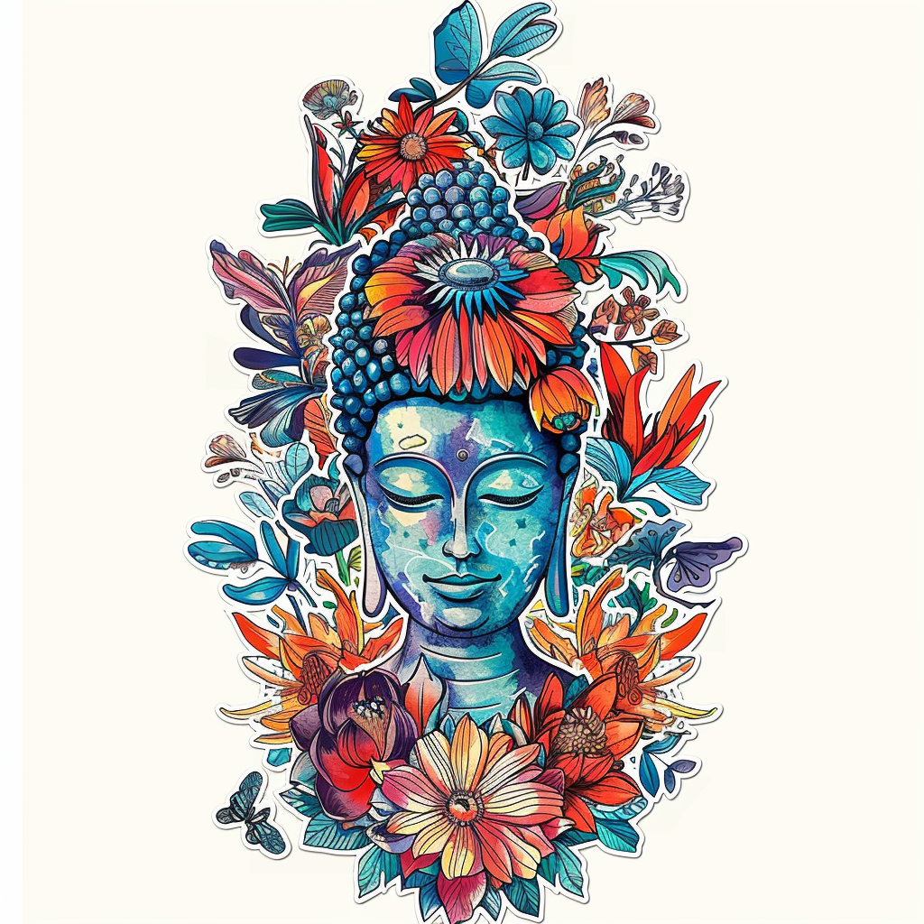 Buddha cartoon majestic Expressive surreal Vinyl Decal Sticker for Car, Laptop, Tumbler and more # F016992