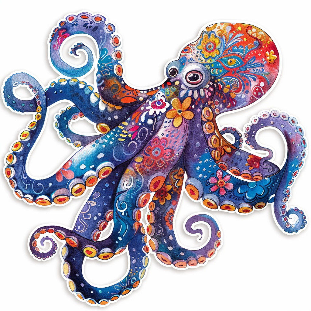 Octopus floral majestic Expressive surreal Vinyl Decal Sticker for Car, Laptop, Tumbler and more # F015543-14" x 14"