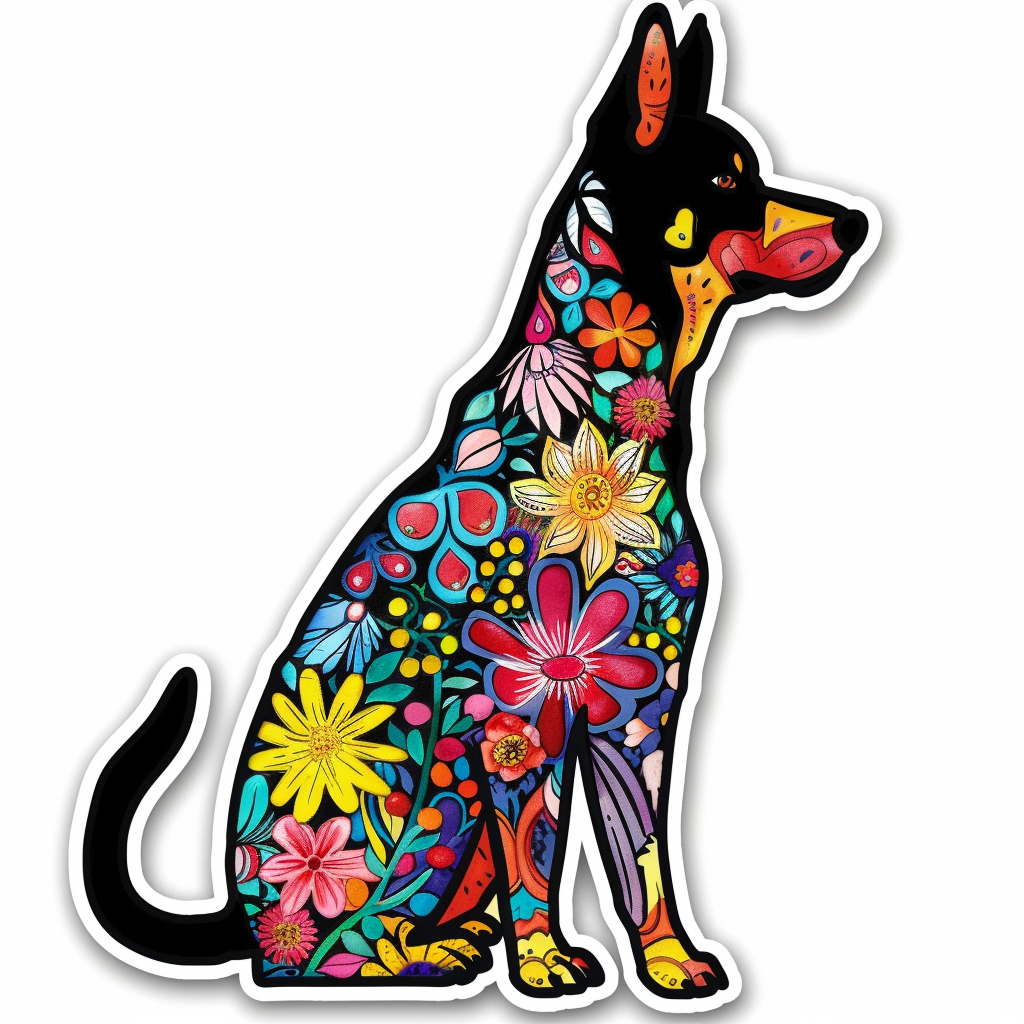 Doberman Pinscher Dog floral majestic Expressive surreal Vinyl Decal Sticker for Car, Laptop, Tumbler and more # F019397
