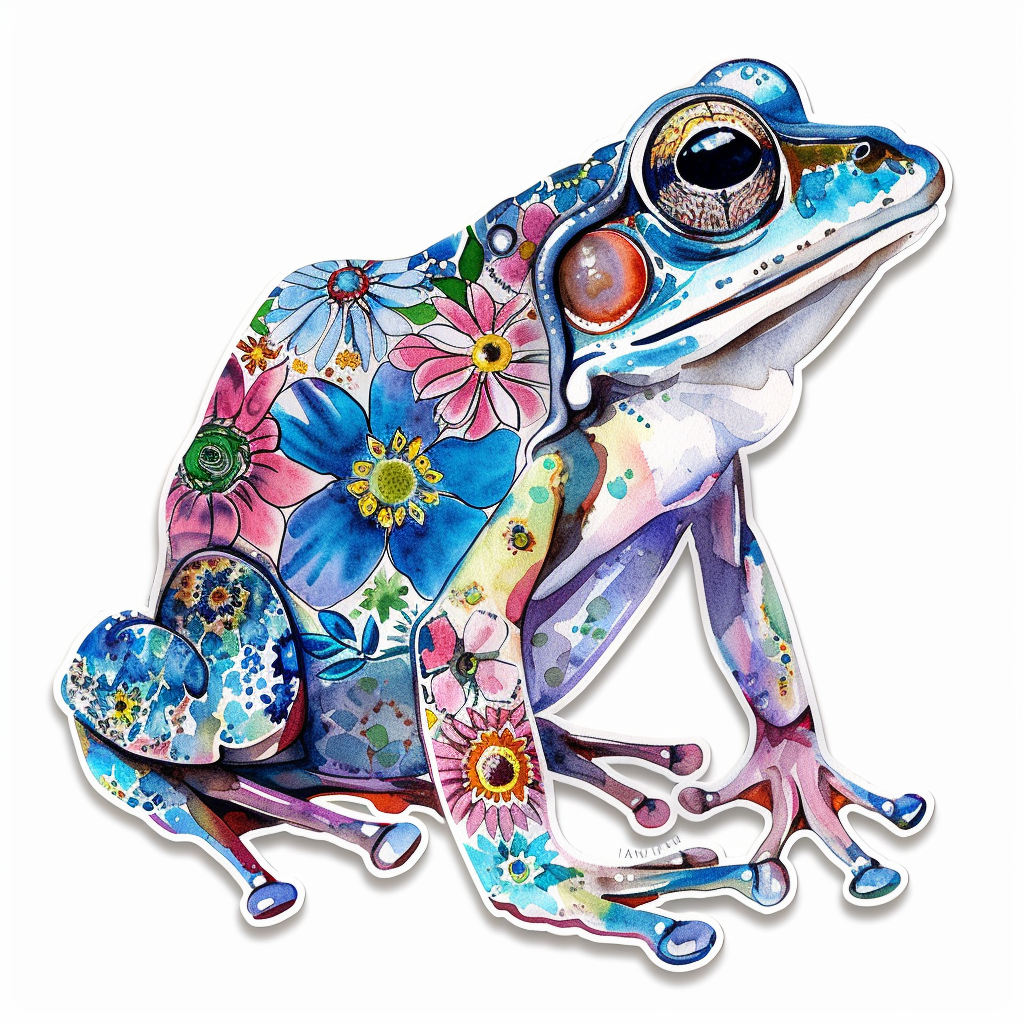 Sticker of a Frog floral majestic Expressive surreal Vinyl Decal Sticker for Car, Laptop, Tumbler and more # F016710