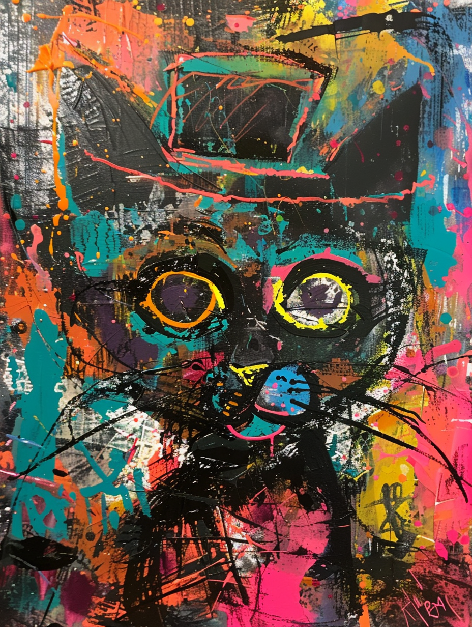 Colorful space Ragdoll cat with a hat Expressive surreal Poster # F025324