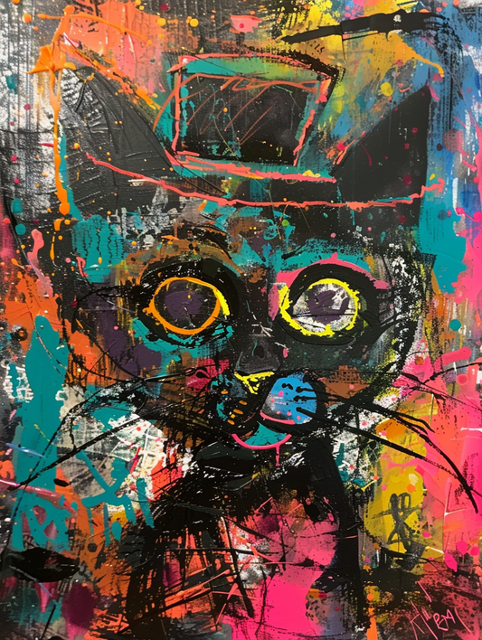 Colorful space Ragdoll cat with a hat Expressive surreal Poster # F025324