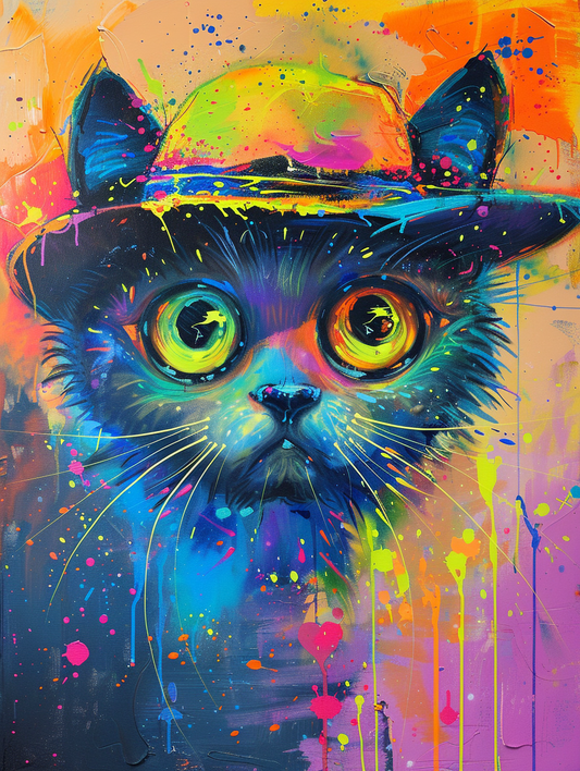 Colorful space Ragdoll cat with a hat Expressive surreal Poster # F024655