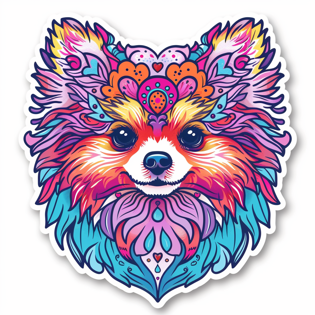 Sticker of a Pomeranian Dog majestic Expressive surreal Heartcore Vinyl Decal Sticker for Car, Laptop, Tumbler and more # F014115