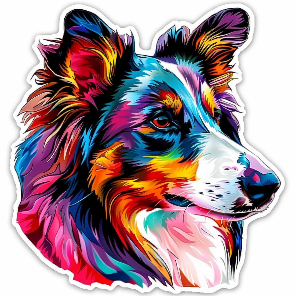 Border Collie Dog majestic Expressive surreal Vinyl Decal Sticker for Car, Laptop, Tumbler and more # F021785-4" x 4"