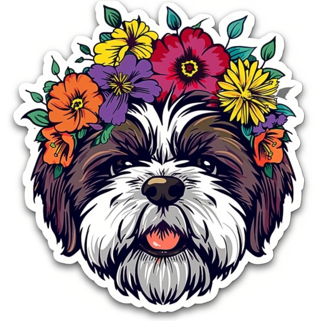 Adorable Shih Tzu Dog Expressive surreal Vinyl Decal Sticker for Car, Laptop, Tumbler and more # F018345