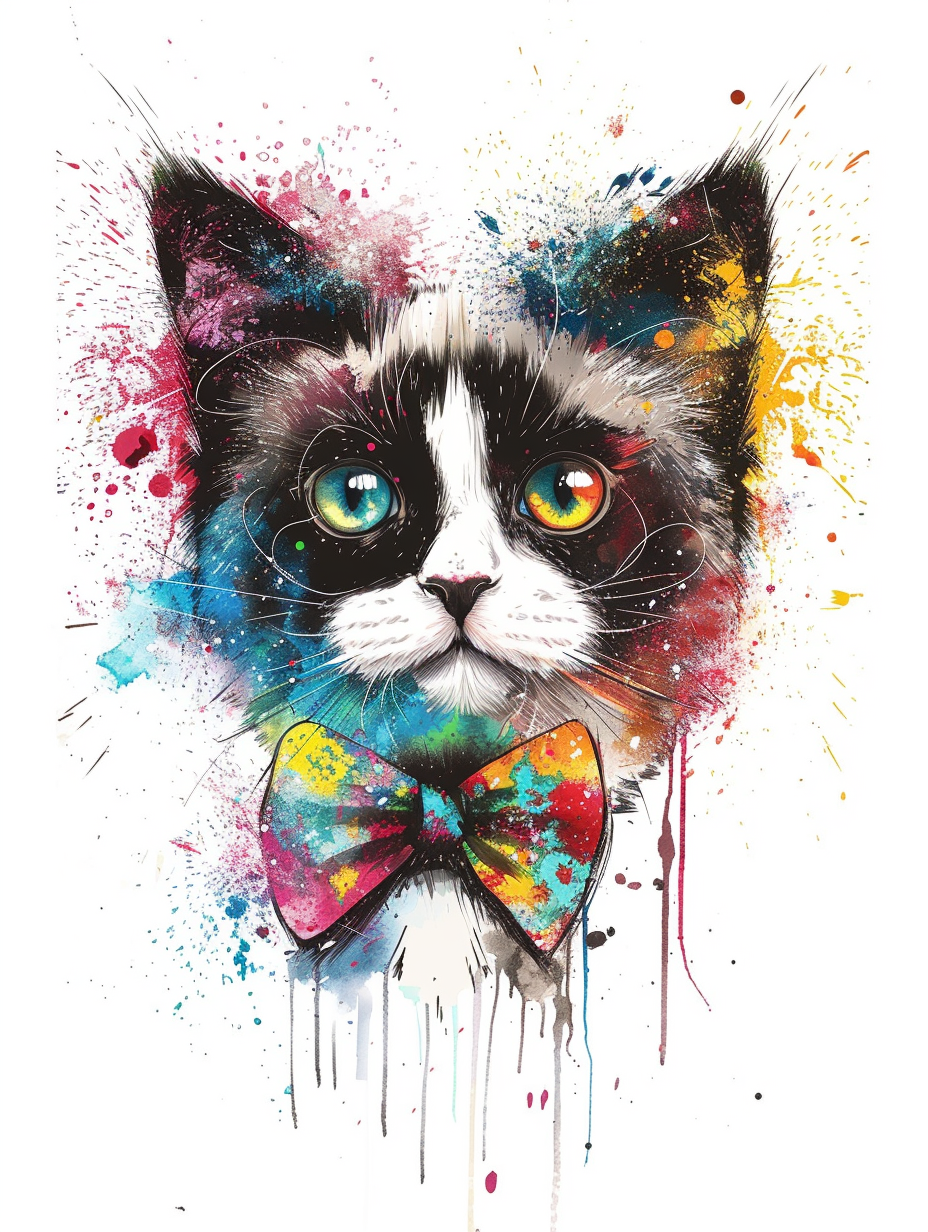 Colorful space Ragdoll cat with a bow tie by Hebru Expressive surreal Poster # F024723