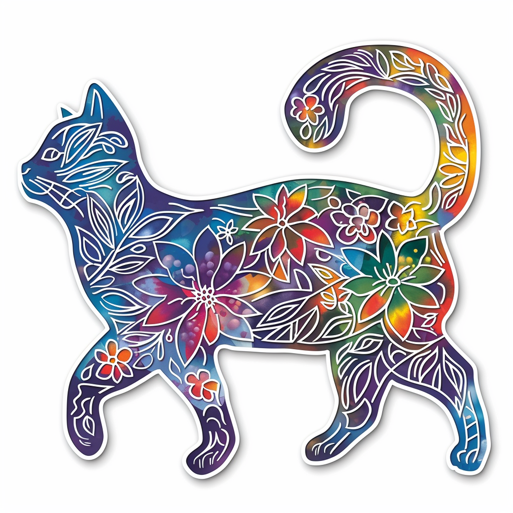 American Shorthair Cat floral majestic Expressive surreal Vinyl Decal Sticker for Car, Laptop, Tumbler and more # F018561