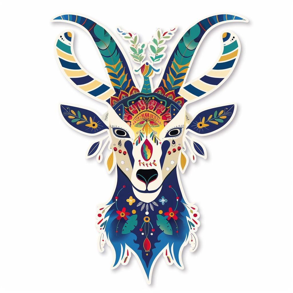 Goat Crowned majestic Expressive surreal Vinyl Decal Sticker for Car, Laptop, Tumbler and more # F020549-4" x 4"