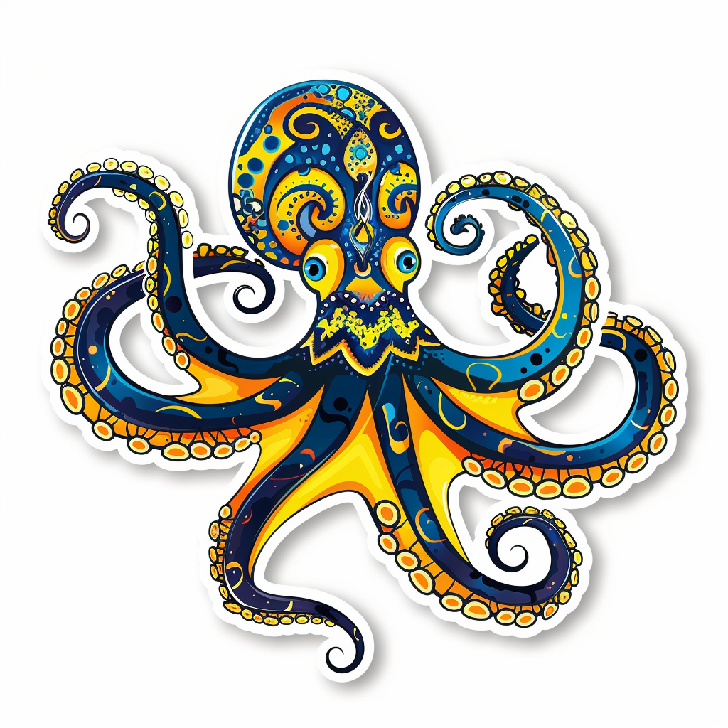 Sticker of a Octopus heartcore majestic Expressive surreal Vinyl Decal Sticker for Car, Laptop, Tumbler and more # F015466