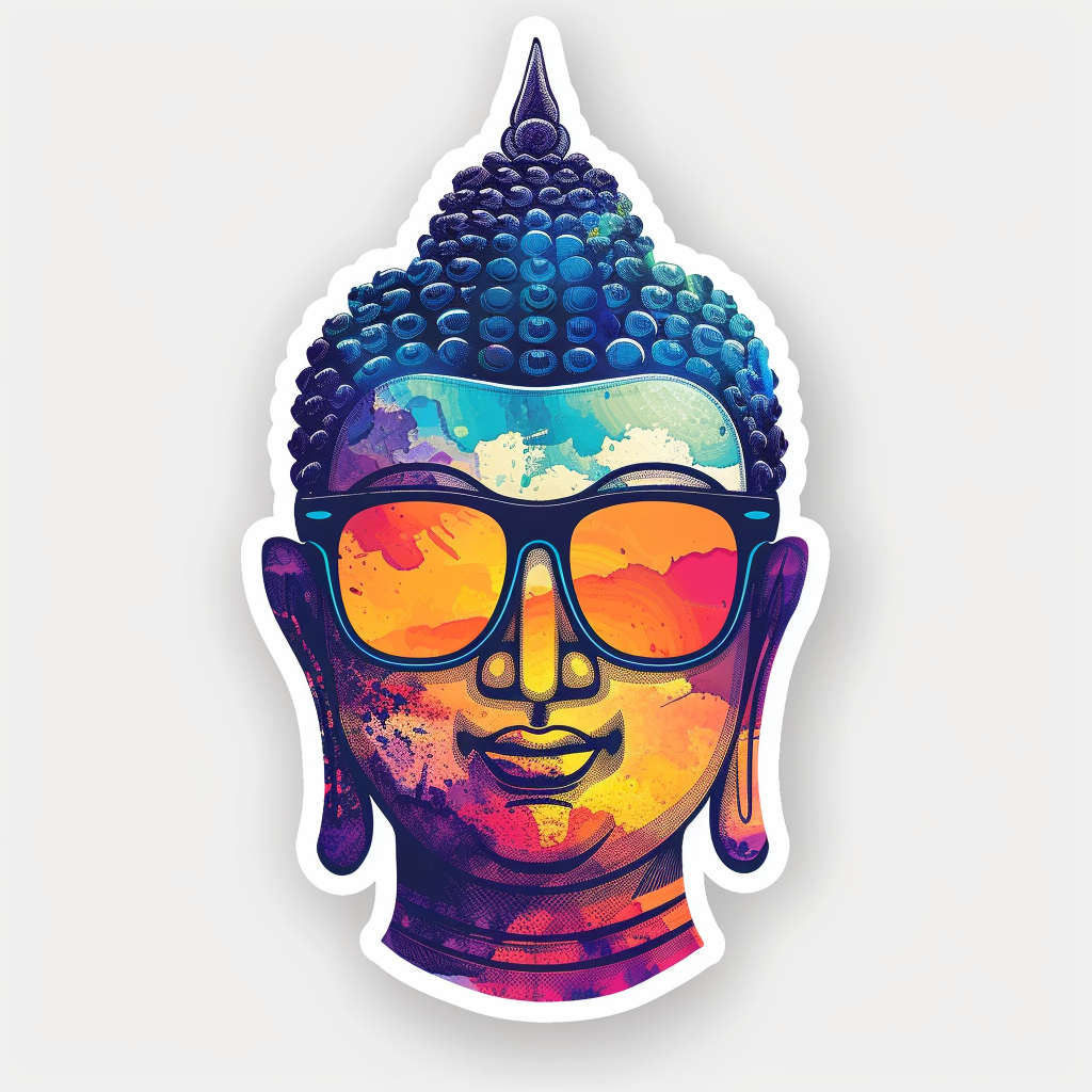 Sticker of a Buddha wearing sunglasses majestic Expressive surreal Vinyl Decal Sticker for Car, Laptop, Tumbler and more # F016841