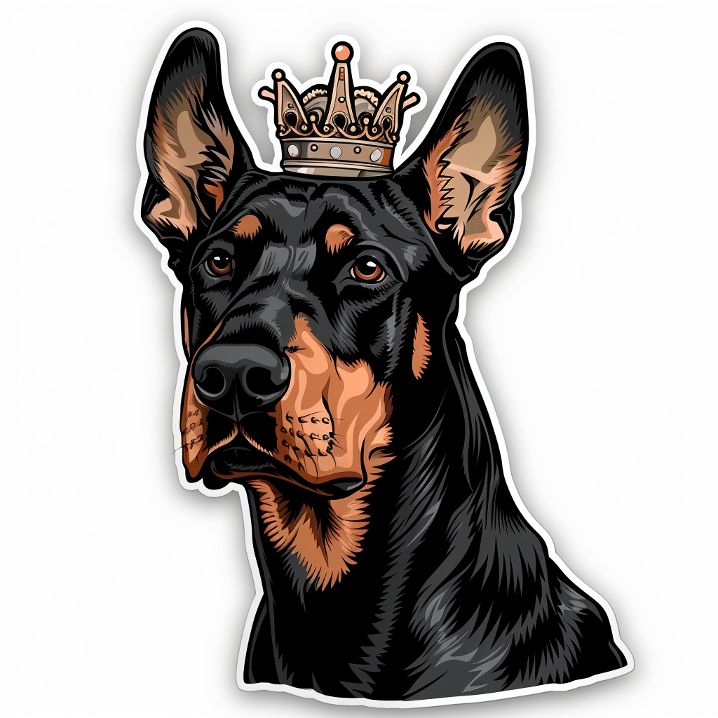 Doberman Pinscher Dog crowned Expressive surreal Vinyl Decal Sticker for Car, Laptop, Tumbler and more # F019349