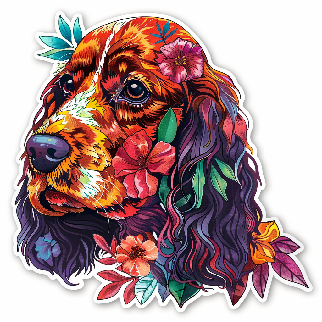 Cocker Spaniel Dog floral majestic Expressive surreal Vinyl Decal Sticker for Car, Laptop, Tumbler and more # F020031-4" x 4"