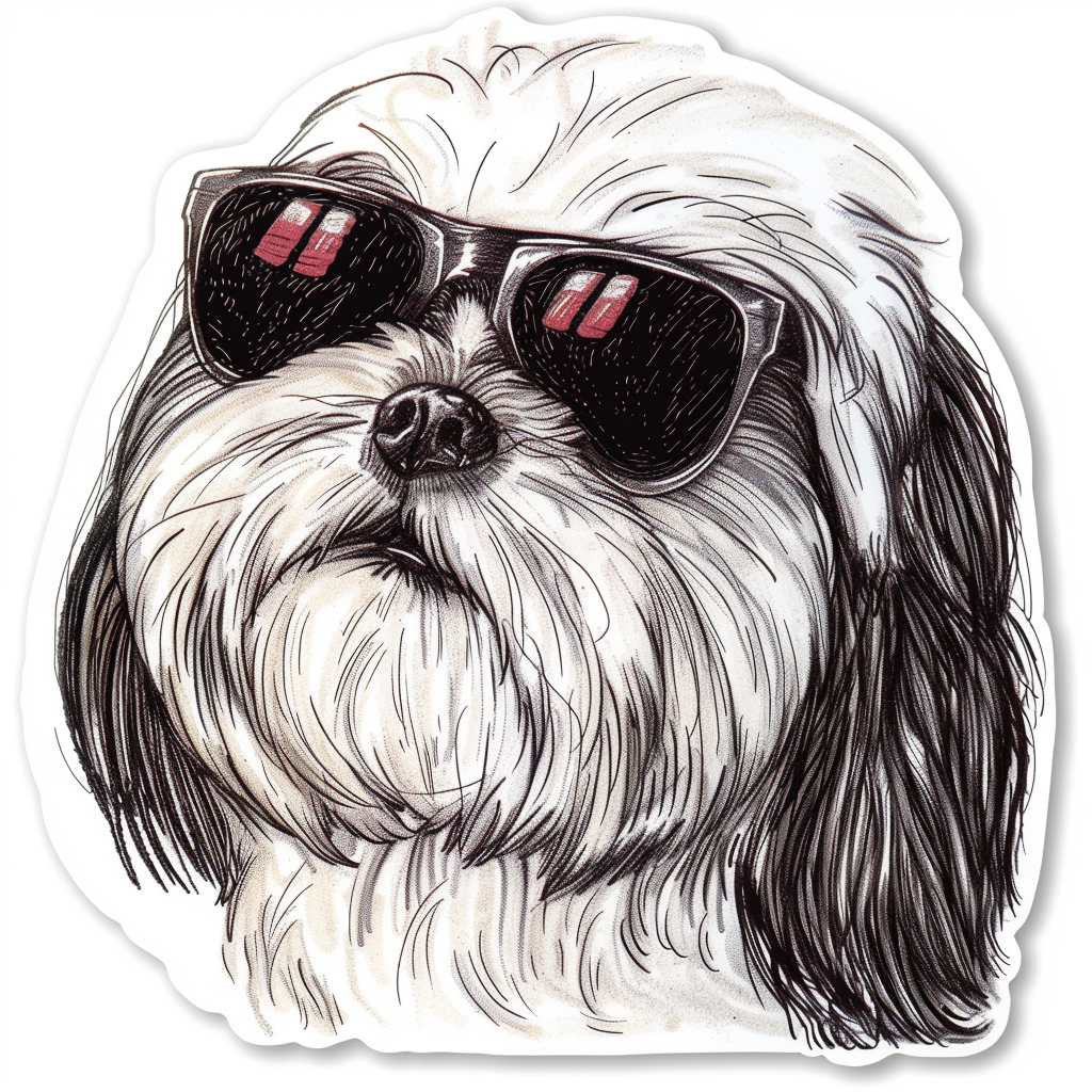Shih Tzu Dog wearing sunglasses majestic Expressive surreal Vinyl Decal Sticker for Car, Laptop, Tumbler and more # F018716