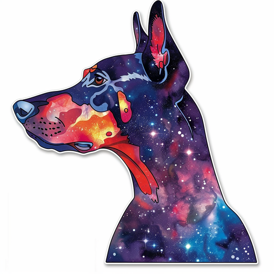 Doberman Pinscher Dog galaxy majestic Expressive surreal Vinyl Decal Sticker for Car, Laptop, Tumbler and more # F019473-4" x 4"