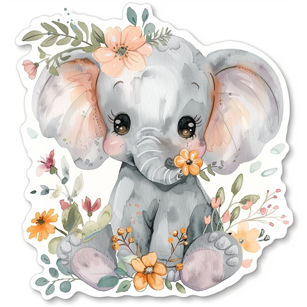 Elephant Expressive surreal Vinyl Decal Sticker for Car, Laptop, Tumbler and more # F022364-4" x 4"