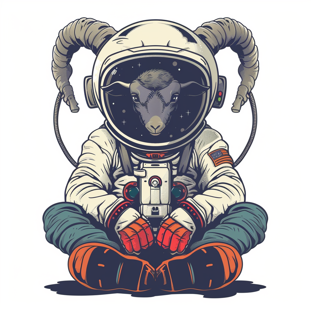 Goat majestic Astronaut Expressive surreal Vinyl Decal Sticker for Car, Laptop, Tumbler and more # F020479-4" x 4"