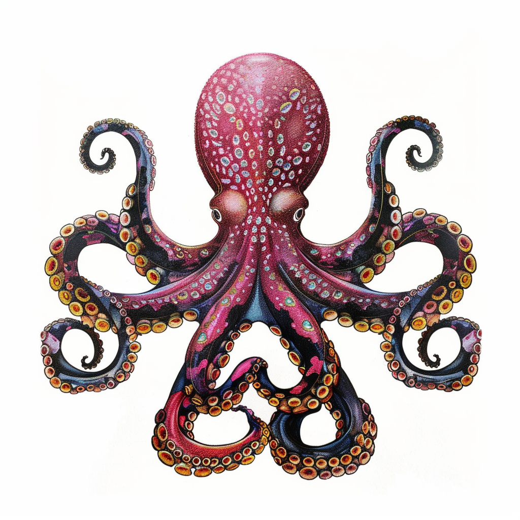 Sticker of a Octopus heartcore majestic Expressive surreal Vinyl Decal Sticker for Car, Laptop, Tumbler and more # F015448