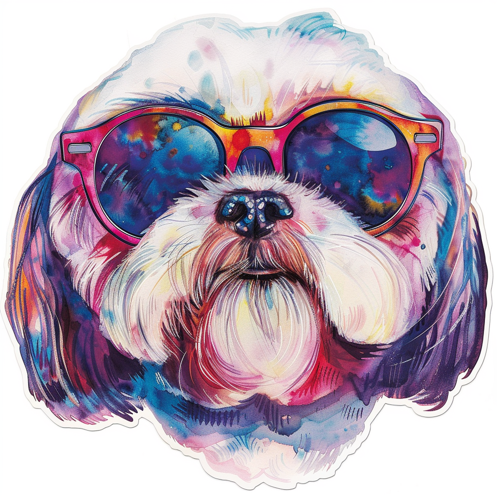 Shih Tzu Dog wearing sunglasses majestic Expressive surreal Vinyl Decal Sticker for Car, Laptop, Tumbler and more # F018740