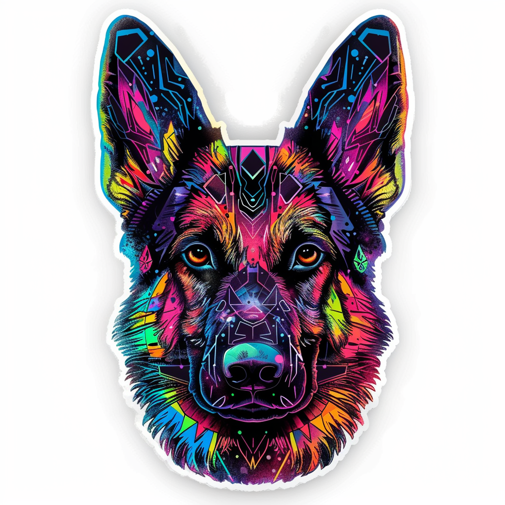 German Shepherd Dog cyber punk Vinyl Decal Sticker for Car, Laptop, Tumbler and more # F011534