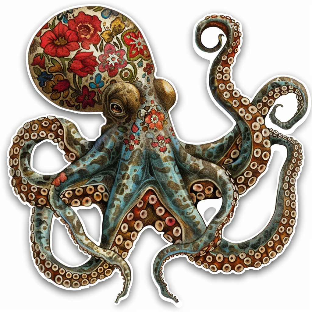 Sticker of a Octopus heartcore majestic Expressive surreal Vinyl Decal Sticker for Car, Laptop, Tumbler and more # F015749