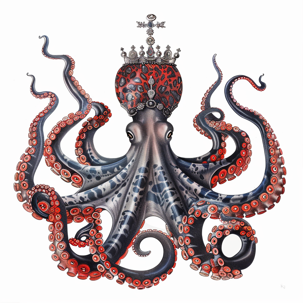 Sticker of a Octopus crowned majestic Expressive surreal Vinyl Decal Sticker for Car, Laptop, Tumbler and more # F015499