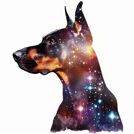 Doberman Pinscher Dog galaxy majestic Expressive surreal Vinyl Decal Sticker for Car, Laptop, Tumbler and more # F019471-4" x 4"
