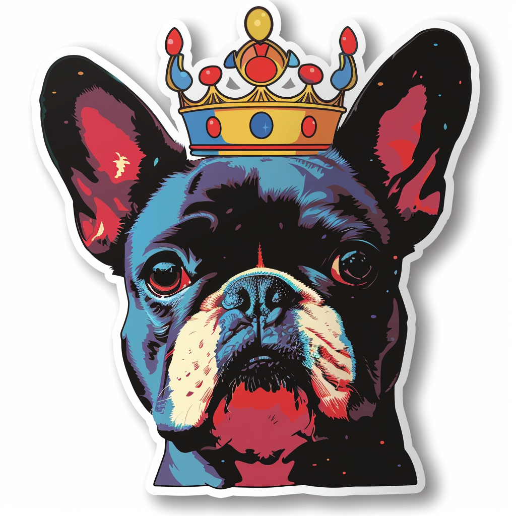 Sticker of a Bulldog Dog crowned majestic Expressive surreal Vinyl Decal Sticker for Car, Laptop, Tumbler and more # F017292