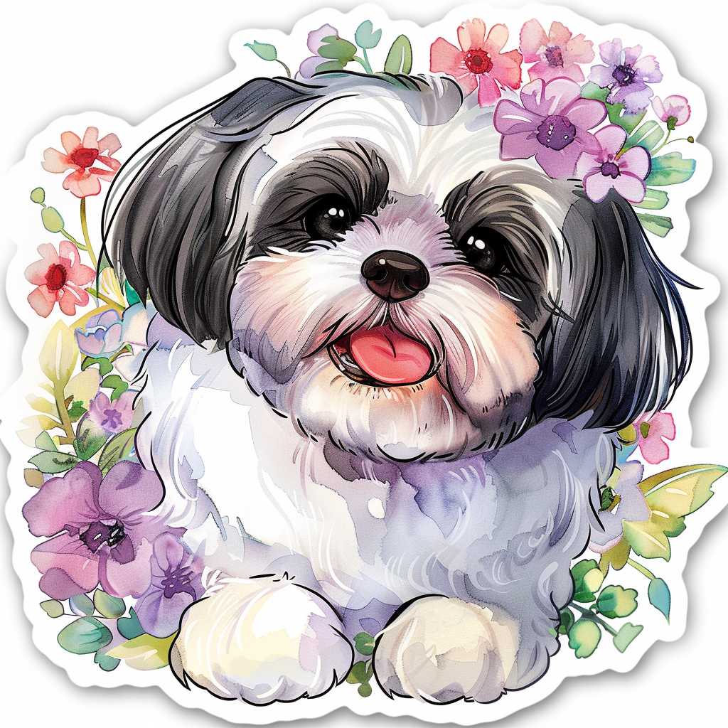 Adorable Shih Tzu Dog Expressive surreal Vinyl Decal Sticker for Car, Laptop, Tumbler and more # F018188
