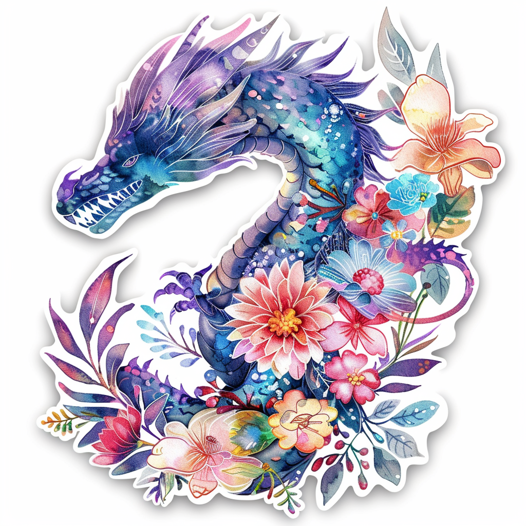 Dragon floral majestic Expressive surreal Vinyl Decal Sticker for Car, Laptop, Tumbler and more # F019074
