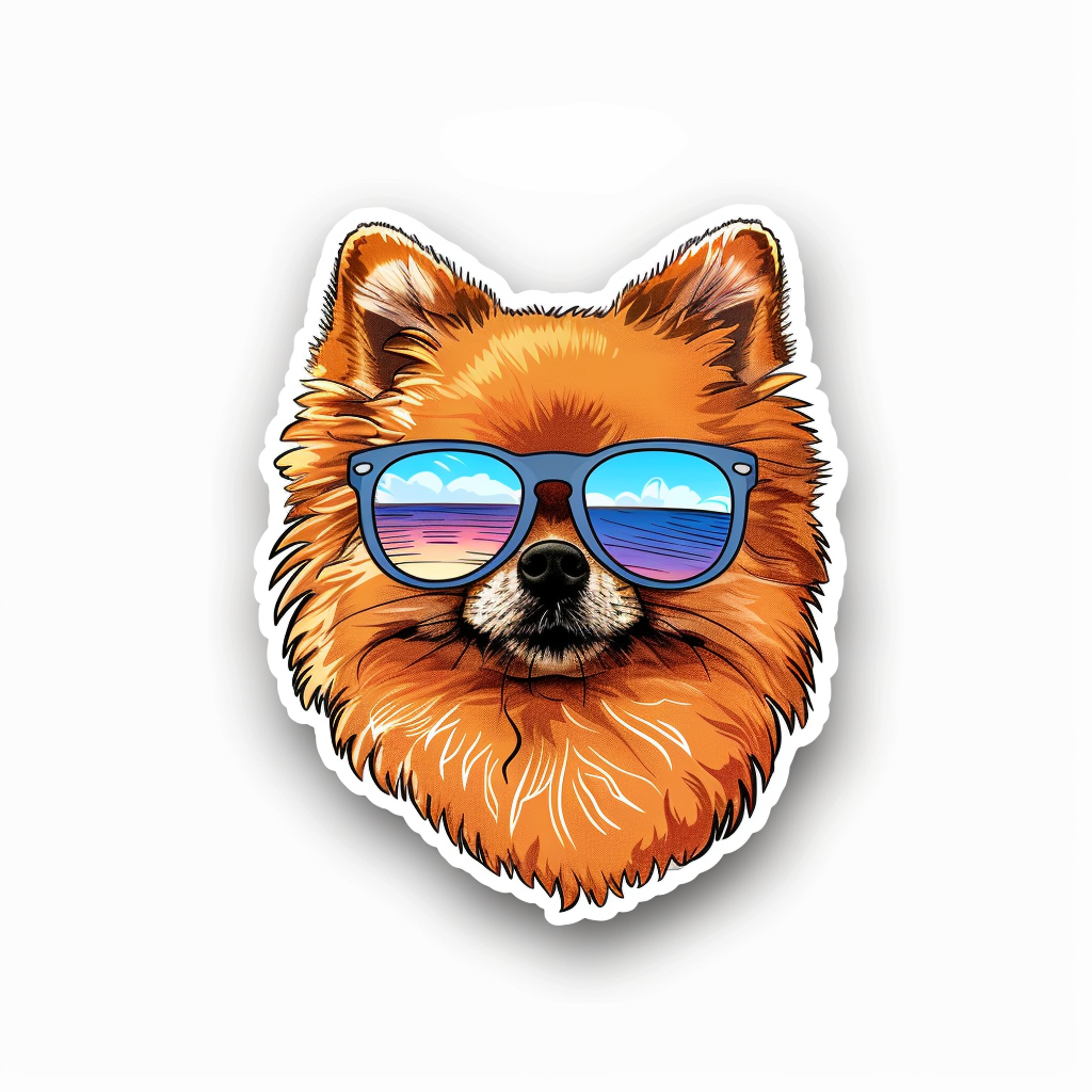 Sticker of a Pomeranian Dog wearing sunglasses majestic Expressive surreal Vinyl Decal Sticker for Car, Laptop, Tumbler and more # F013804