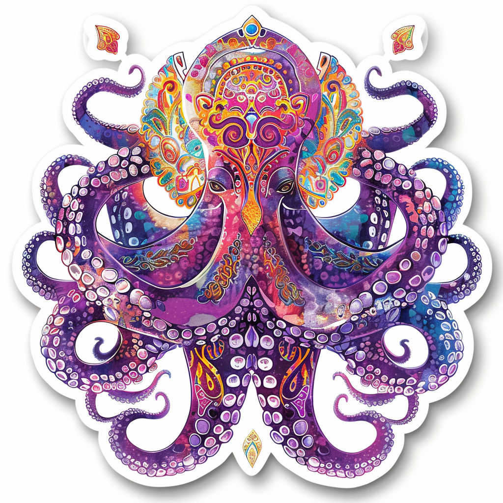 Octopus crowned majestic Expressive surreal Vinyl Decal Sticker for Car, Laptop, Tumbler and more # F015545-16" x 16"