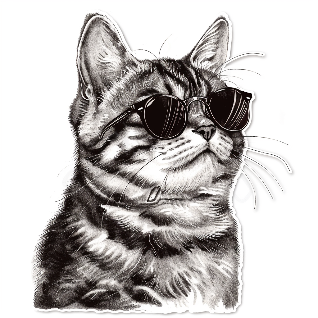 American Shorthair Cat wearing sunglasses Expressive surreal Vinyl Decal Sticker for Car, Laptop, Tumbler and more # F019887-4" x 4"