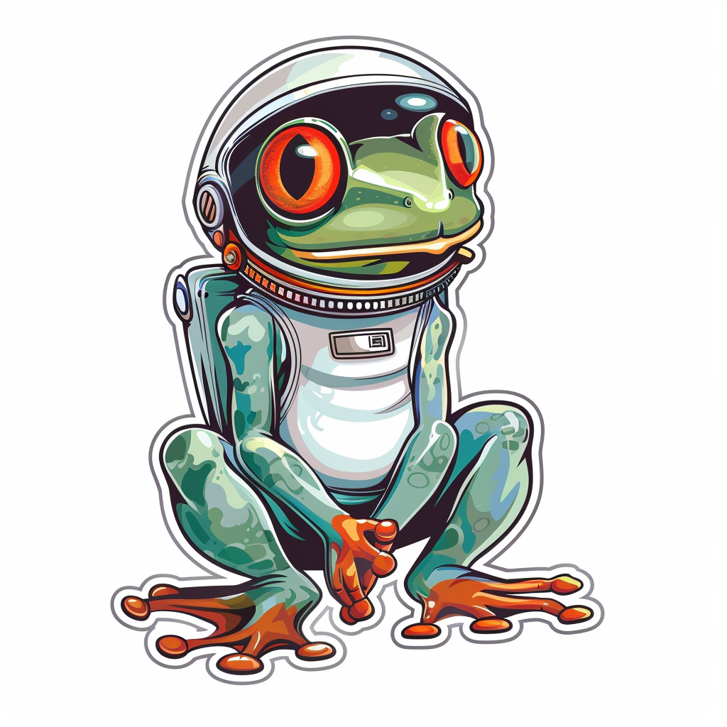 Sticker of a Cute and Adorable Frog full body wearing space suit Expressive surreal Vinyl Decal Sticker for Car, Laptop, Tumbler and more # F016646
