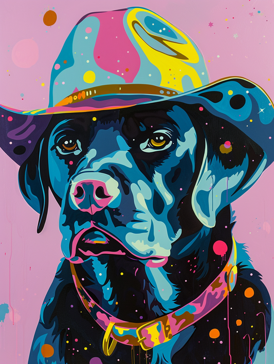 colorful space Labrador Retriever dog with a hat Expressive surreal Poster # F025383