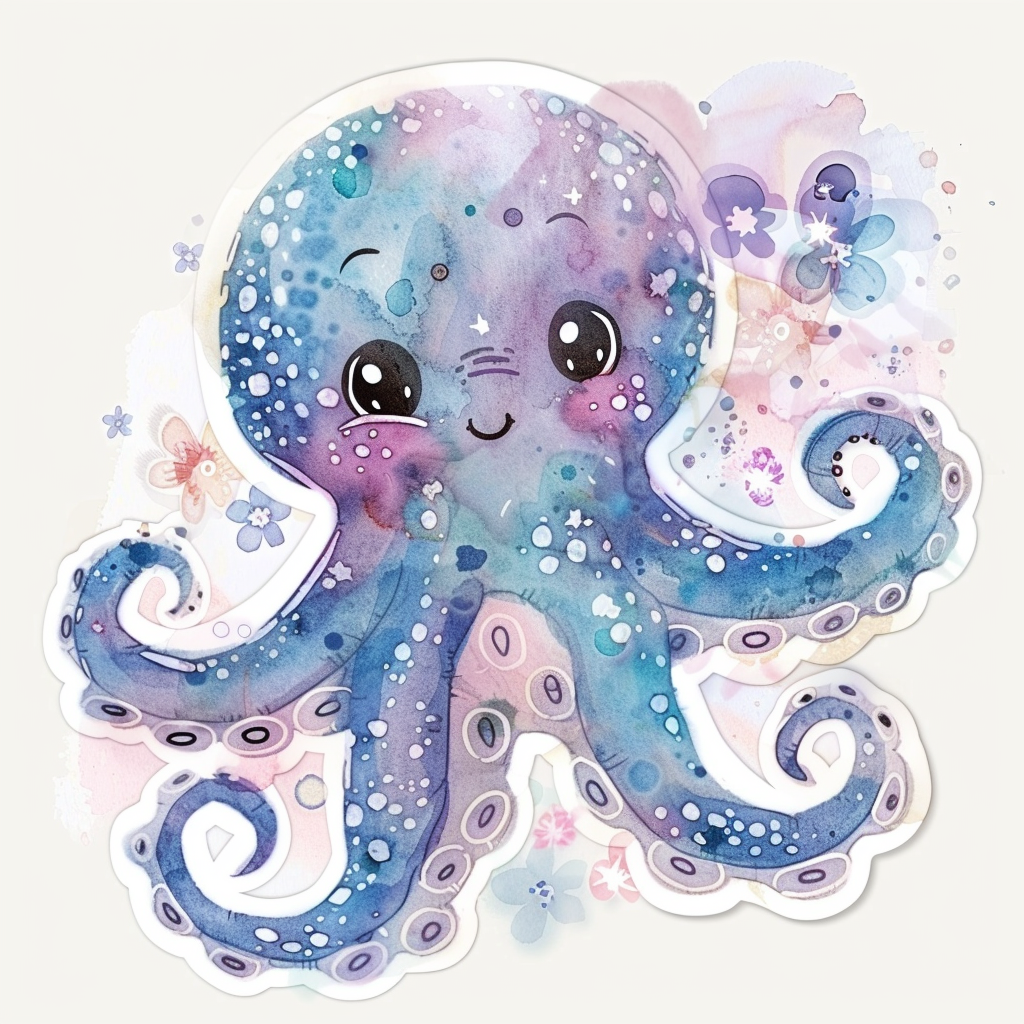 Adorable Octopus with chubby cheeks Expressive surreal Vinyl Decal Sticker for Car, Laptop, Tumbler and more # F015943